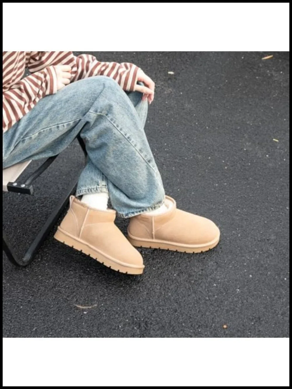 Suede Platform Mini Snow Boots for Women, Genuine Leather Fuzzy Ankle Winter